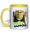 Чашка с цветной ручкой Shrek happens Лимонный фото