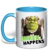Чашка з кольоровою ручкою Shrek happens Блакитний фото