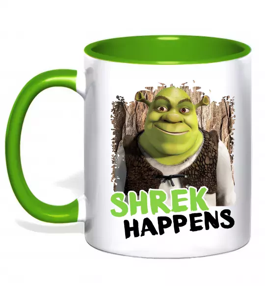 Чашка з кольоровою ручкою Shrek happens Зелений фото