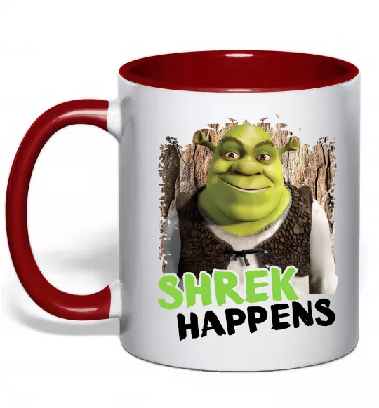 Чашка з кольоровою ручкою Shrek happens Червоний фото