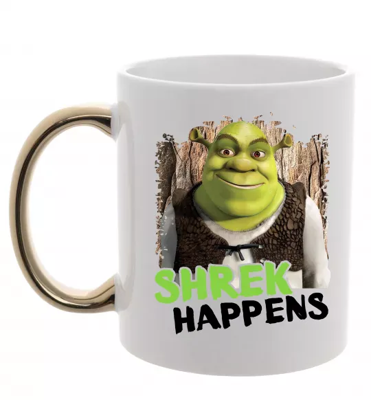 Чашка з кольоровою ручкою Shrek happens Золото фото
