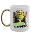 Чашка з кольоровою ручкою Shrek happens Золото фото
