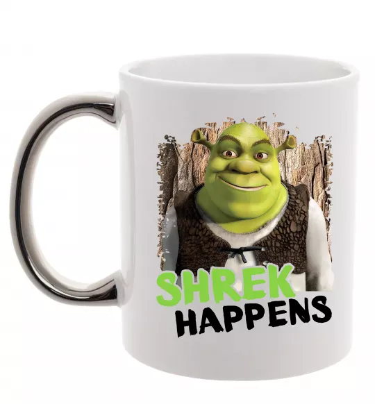 Чашка з кольоровою ручкою Shrek happens Срібло фото