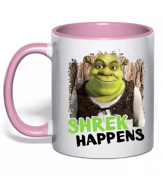 Чашка з кольоровою ручкою Shrek happens Ніжно рожевий фото