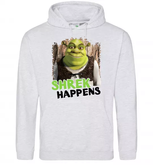 Чоловіча толстовка (худі) Shrek happens Сірий меланж фото