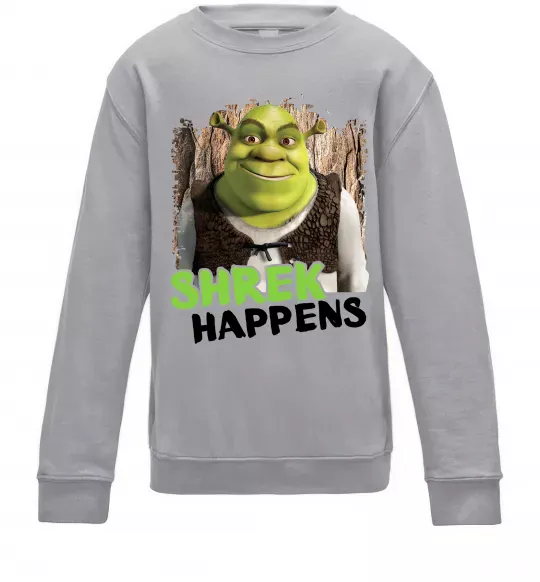 Детский Свитшот Shrek happens Серый меланж фото