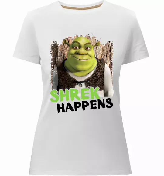 Женская премиум футболка Shrek happens Белый фото