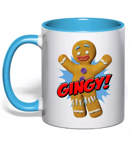 Чашка з кольоровою ручкою Шрек Пряня Gingy Блакитний фото