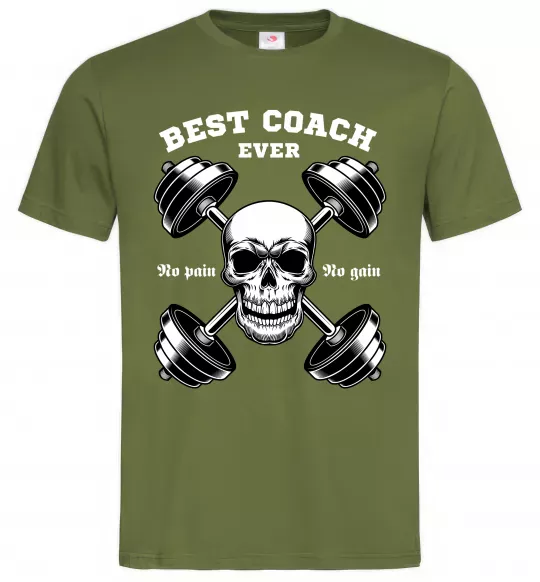 Чоловіча футболка Best coach ever skull Оливковий фото