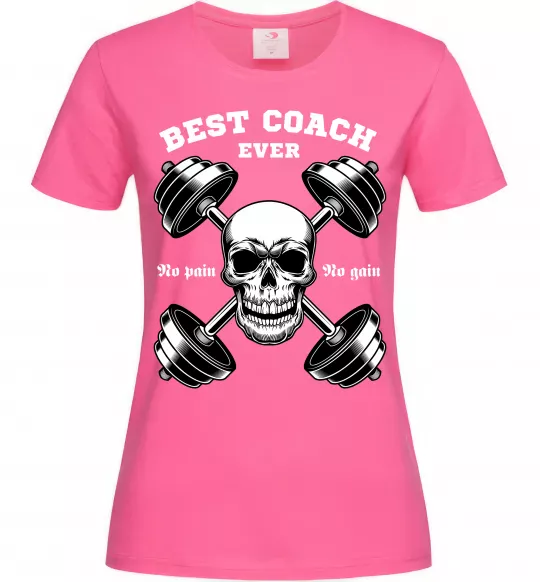 Жіноча футболка Best coach ever skull Яскраво-рожевий фото