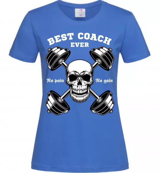 Жіноча футболка Best coach ever skull Яскраво-синій фото