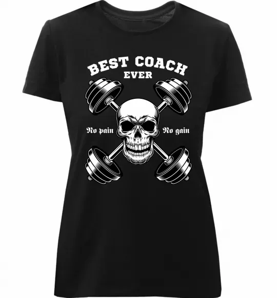 Жіноча преміум футболка Best coach ever skull Чорний фото