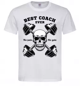 Мужская футболка Best coach ever skull Белый фото