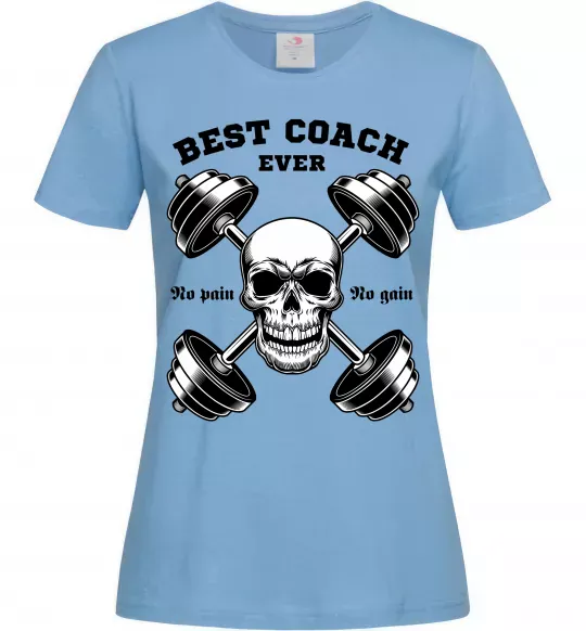 Жіноча футболка Best coach ever skull Блакитний фото