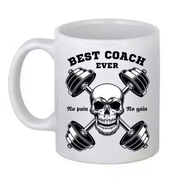 Чашка керамическая Best coach ever skull Белый фото