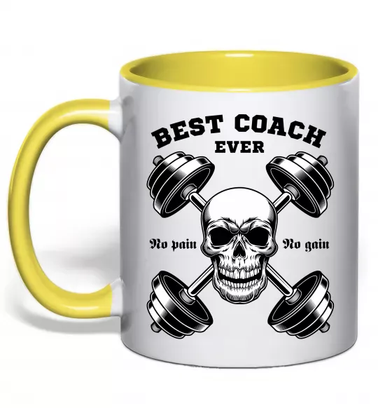 Чашка с цветной ручкой Best coach ever skull Солнечно желтый фото