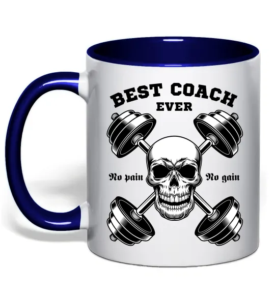 Чашка с цветной ручкой Best coach ever skull Глубокий темно-синий фото