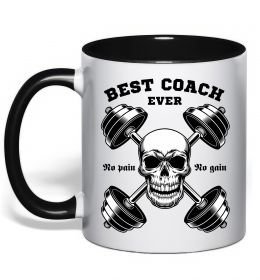 Чашка з кольоровою ручкою Best coach ever skull