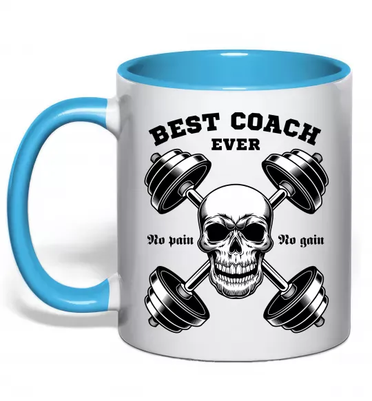 Чашка с цветной ручкой Best coach ever skull Голубой фото