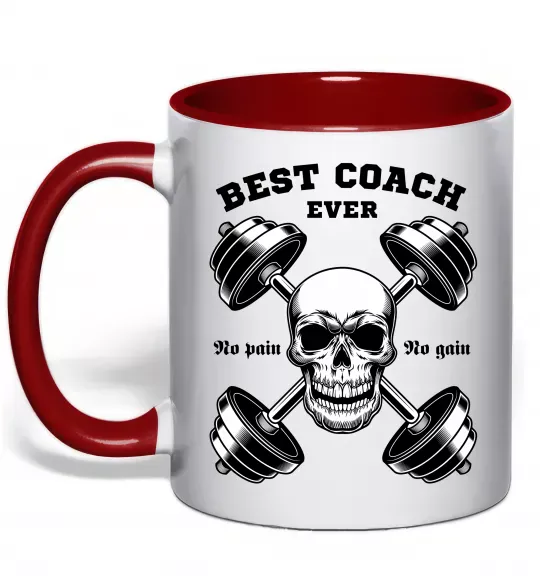 Чашка с цветной ручкой Best coach ever skull Красный фото