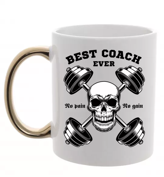 Чашка с цветной ручкой Best coach ever skull Золото фото