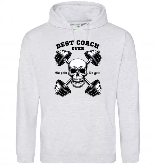 Чоловіча толстовка (худі) Best coach ever skull Сірий меланж фото