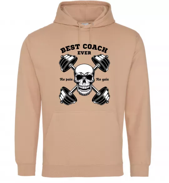 Чоловіча толстовка (худі) Best coach ever skull Пісочний фото