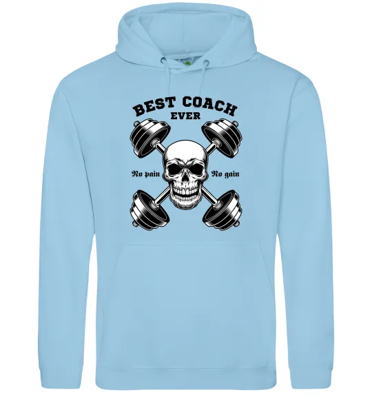 Мужская толстовка (худи) Best coach ever skull Голубой фото