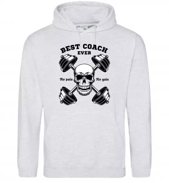 Жіноча толстовка (худі) Best coach ever skull Сірий меланж фото