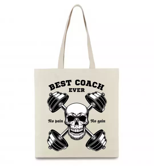 Эко-сумка Best coach ever skull Бежевый фото