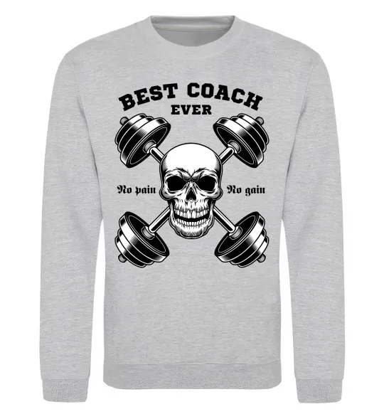Свитшот Best coach ever skull Серый меланж фото