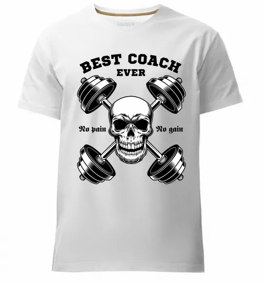 Мужская премиум футболка Best coach ever skull Белый фото
