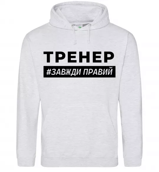Мужская толстовка (худи) Тренер завжди правий Серый меланж фото