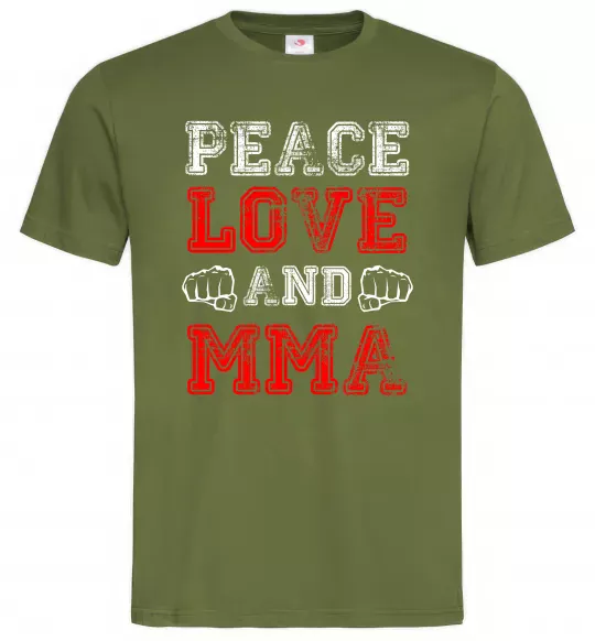 Мужская футболка Peace love and MMA Оливковый фото