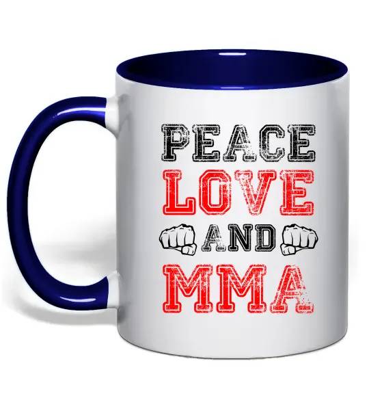 Чашка с цветной ручкой Peace love and MMA Глубокий темно-синий фото