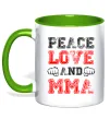 Чашка з кольоровою ручкою Peace love and MMA Лаймовий фото