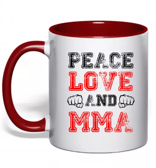 Чашка с цветной ручкой Peace love and MMA Красный фото