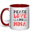 Чашка с цветной ручкой Peace love and MMA Красный фото