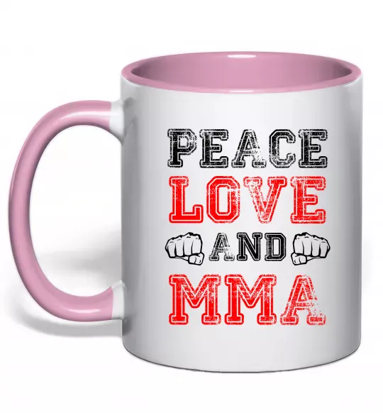 Чашка с цветной ручкой Peace love and MMA Нежно розовый фото