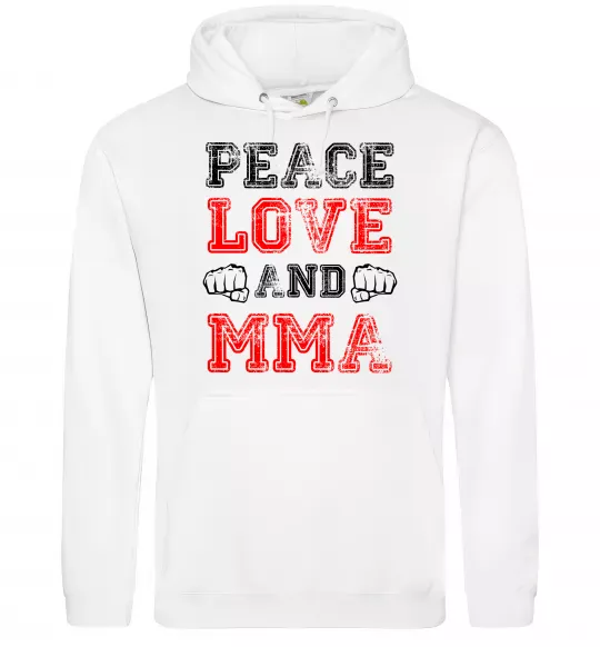 Мужская толстовка (худи) Peace love and MMA Белый фото