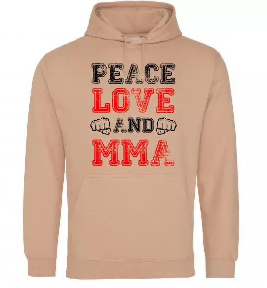 Мужская толстовка (худи) Peace love and MMA Песочный фото