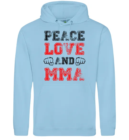 Мужская толстовка (худи) Peace love and MMA Голубой фото