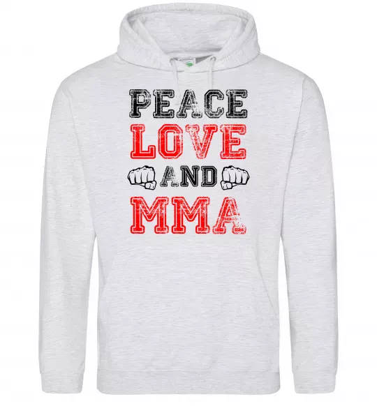 Женская толстовка (худи) Peace love and MMA Серый меланж фото