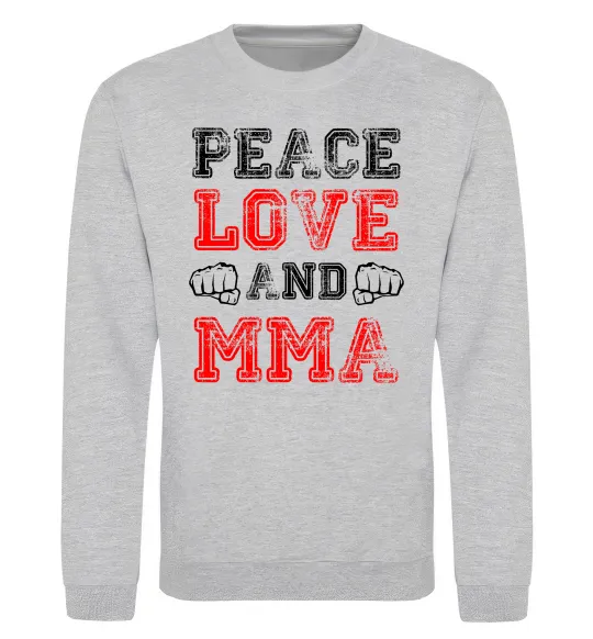 Світшот Peace love and MMA Сірий меланж фото
