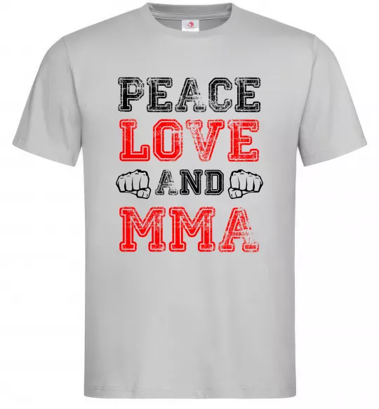 Мужская футболка Peace love and MMA Серый фото
