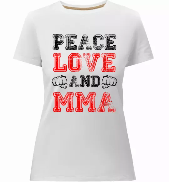 Жіноча преміум футболка Peace love and MMA Білий фото