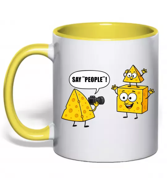 Чашка з кольоровою ручкою Say people Сонячно жовтий фото