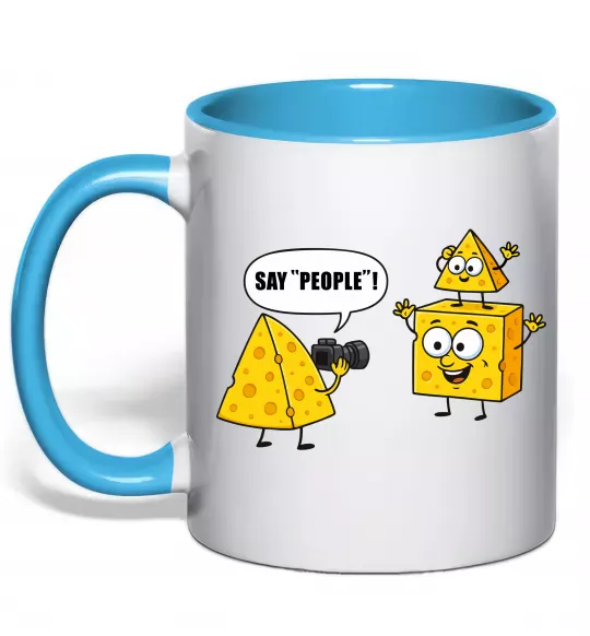 Чашка з кольоровою ручкою Say people Блакитний фото