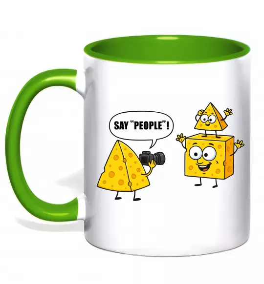 Чашка з кольоровою ручкою Say people Зелений фото