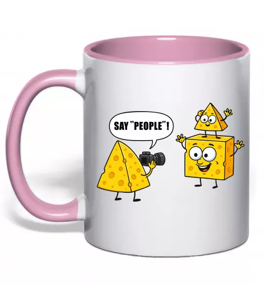 Чашка з кольоровою ручкою Say people Ніжно рожевий фото